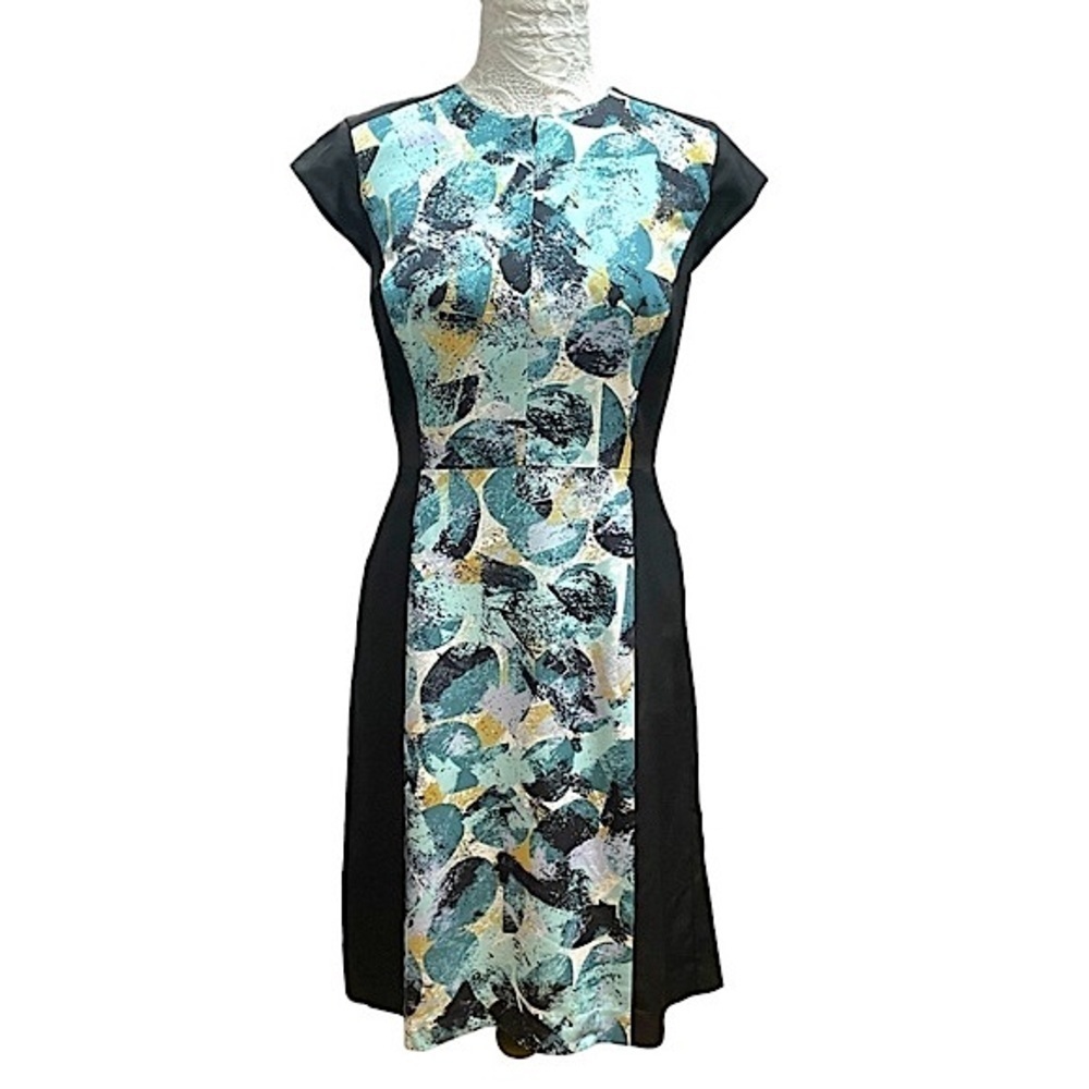 Classiques Entier Silk Abstract Dot Print Sheath Dress Size 4 Cap Sleeve Career